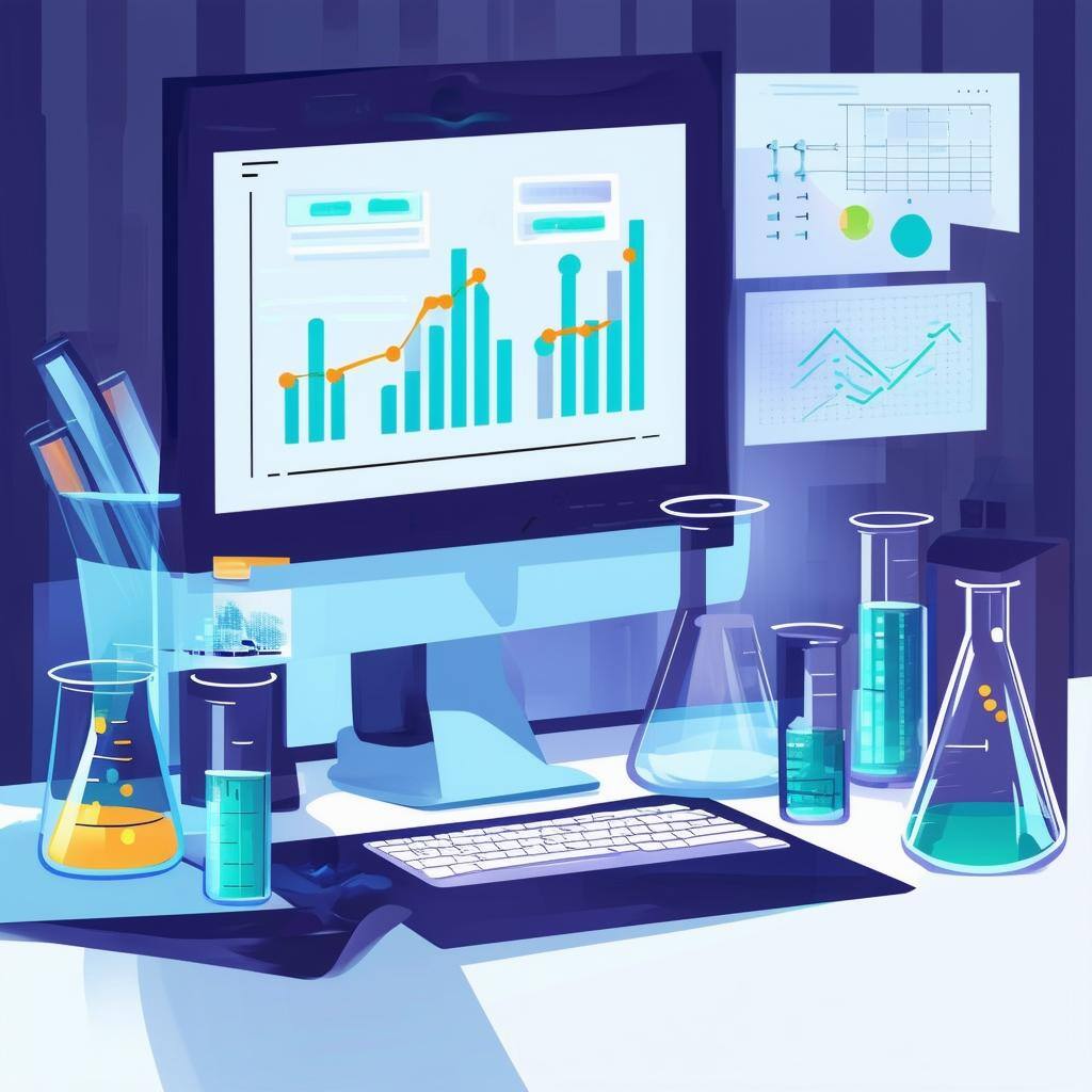 Interview Lab with a beaker, graphs, and a computer